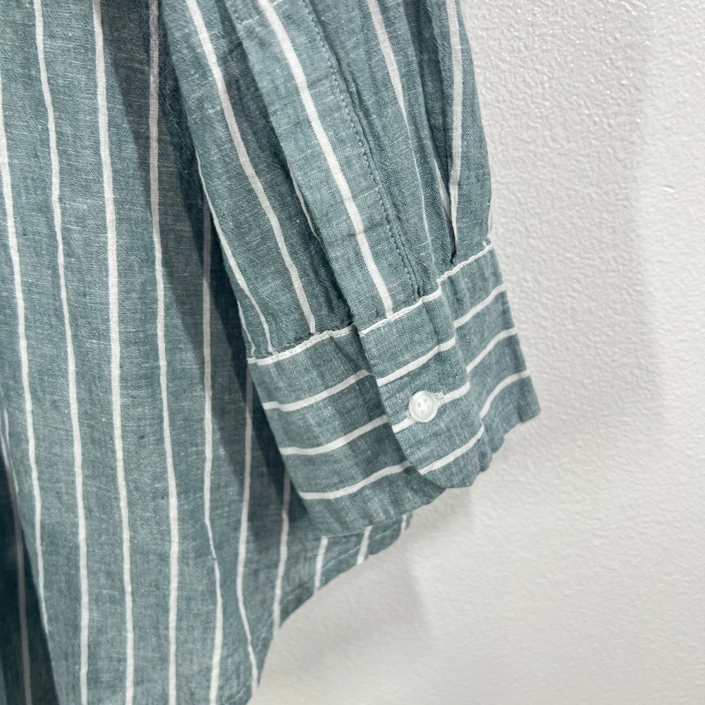 Lane Bryant Green White Striped Linen Blend Button Down Tunic Top 26/28 Coastal - Picture 8 of 12